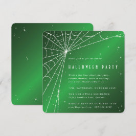 Square Green Sparkling Spider Web Halloween-Party Einladung