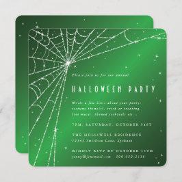 Square Green Sparkling Spider Web Halloween-Party Einladung