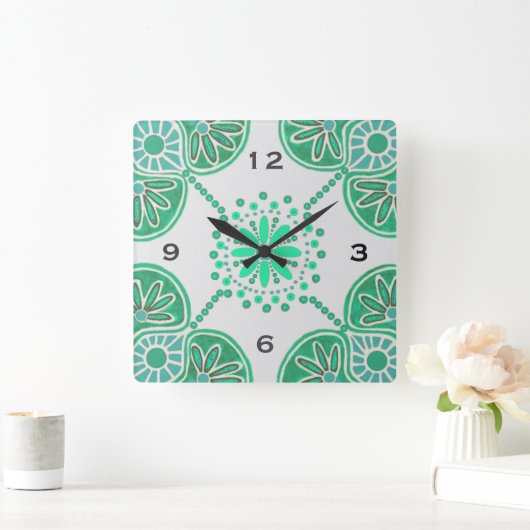 Square Green Tile Pattern Wall Uhr (Zuhause)