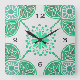 Square Green Tile Pattern Wall Uhr