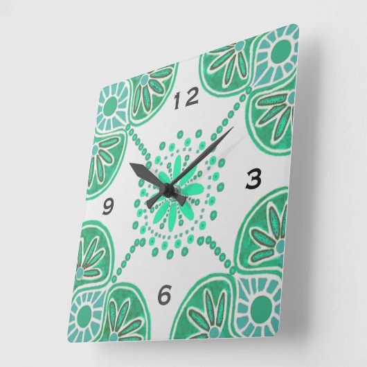 Square Green Tile Pattern Wall Uhr (Winkel)