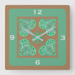 Square Green Tile Pattern Wall Uhr