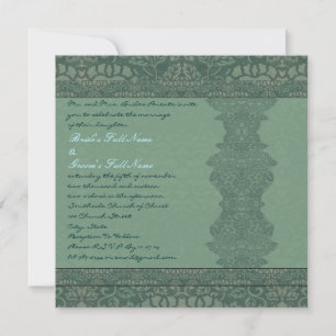Square Green Vintage Damask Wedding Invitation Einladung