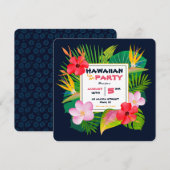 Square Hawaiian Luau Party Dark Blue Floral Einlad Ankündigung (Vorne/Hinten)