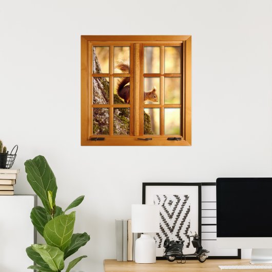 Square Imitats Window Illusion - Eichhörnchen Poster (Heimbüro)