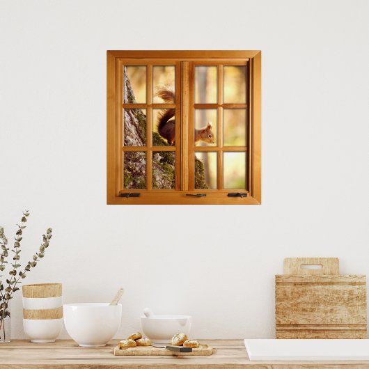 Square Imitats Window Illusion - Eichhörnchen Poster (Küche)