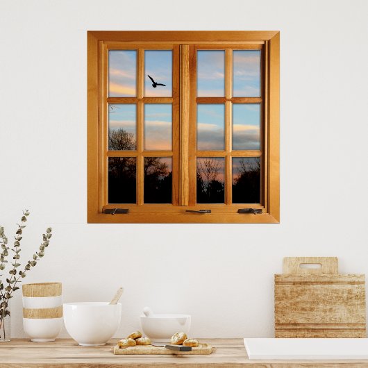 Square Imitats Window Illusion - Flying Bird Poster (Küche)