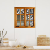 Square Imitats Window Illusion - White Blosses Poster (Küche)