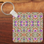 Square keychain showcasing a vibrant floral  schlüsselanhänger (Vorderseite)