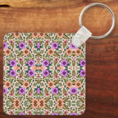 Square keychain showcasing a vibrant floral  schlüsselanhänger (Rückseite)