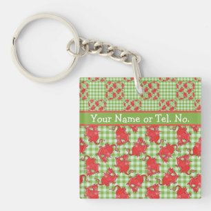 Square Keyring to Personalize: Niedliche rote Drac Schlüsselanhänger