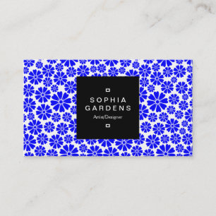 Square Label 01a - 8 Petals - Blue on White Visitenkarte