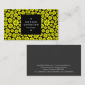 Square Label 01a - 8 Petals - Gelb auf schwarz Visitenkarte (Vorne/Hinten)