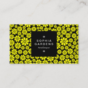 Square Label 01a - 8 Petals - Gelb auf schwarz Visitenkarte