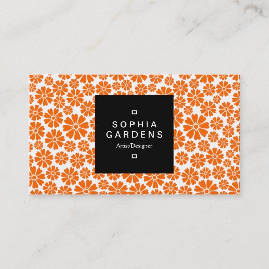 Square Label 01a - 8 Petals - Orange auf Weiß Visitenkarte (Vorderseite)