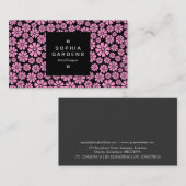 Square Label 01a - 8 Petals - Rosa auf Schwarz Visitenkarte (Vorne/Hinten)