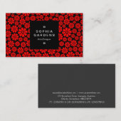 Square Label 01a - 8 Petals - Rot auf Schwarz Visitenkarte (Vorne/Hinten)