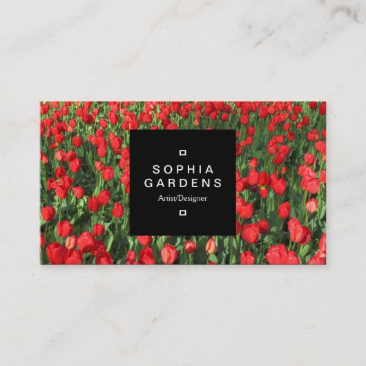 Square Label 01a - Bed of Red Tulips 02 Visitenkarte (Vorderseite)
