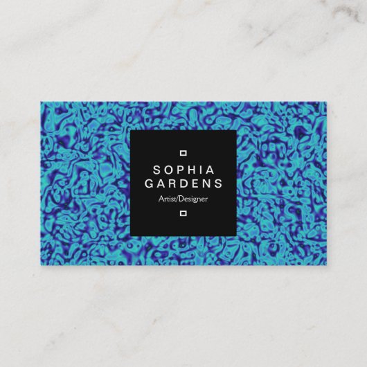 Square Label 01a - Blue Marbling Visitenkarte (Vorderseite)