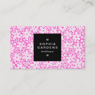 Square Label 01a - Blume Muster - Weiß auf Rosa Visitenkarte