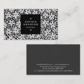 Square Label 01a - Blume Muster - Weiß auf Schwarz Visitenkarte (Vorne/Hinten)