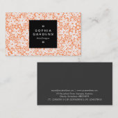 Square Label 01a - Blume Muster - Wt on Apricot Visitenkarte (Vorne/Hinten)