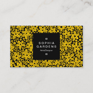 Square Label 01a - Blume Patt - Amber on Blk Visitenkarte