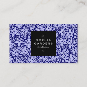 Square Label 01a - Blume Patt - Shades of Blue Visitenkarte