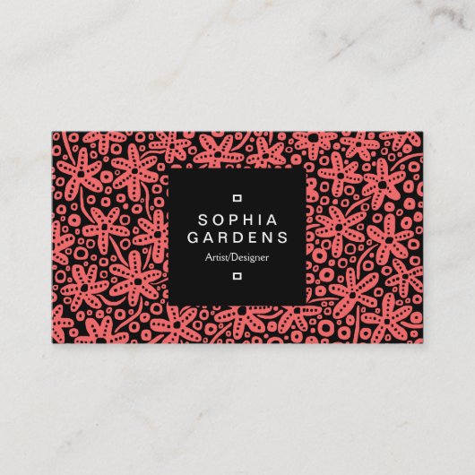 Square Label 01a - Blume Patt - Tropisch rosa Visitenkarte (Vorderseite)