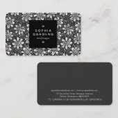 Square Label 01a - Blume Pattern 140617 - Schwarz Visitenkarte (Vorne/Hinten)
