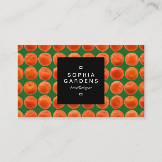 Square Label 01a - Clementine Pattern - Green Visitenkarte (Vorderseite)