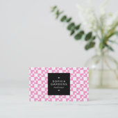 Square Label 01a - Domino Patchwork - Rosa Visitenkarte (Stehend Vorderseite)