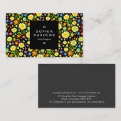 Square Label 01a - farbenfrohe Blumen Visitenkarte (Vorne/Hinten)