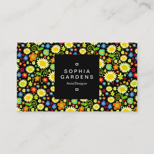 Square Label 01a - farbenfrohe Blumen Visitenkarte (Vorderseite)