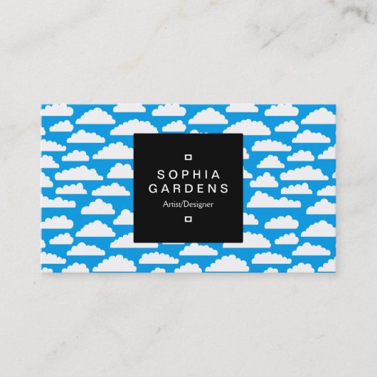 Square Label 01a - Fluffy Clouds - White on Blue Visitenkarte (Vorderseite)