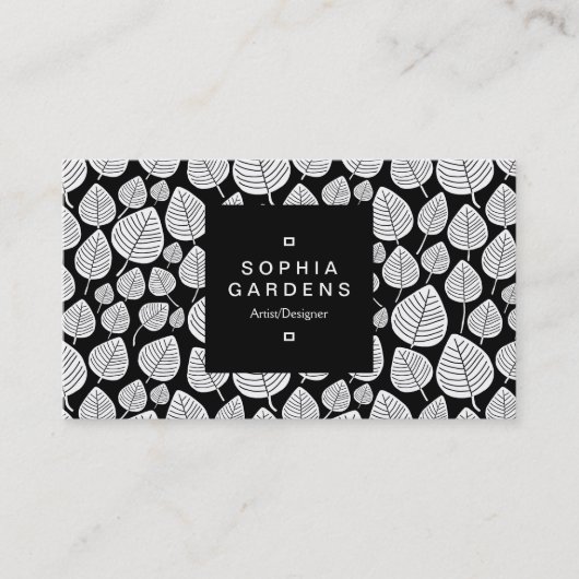 Square Label 01a - Leaf-Muster 02 Visitenkarte (Vorderseite)