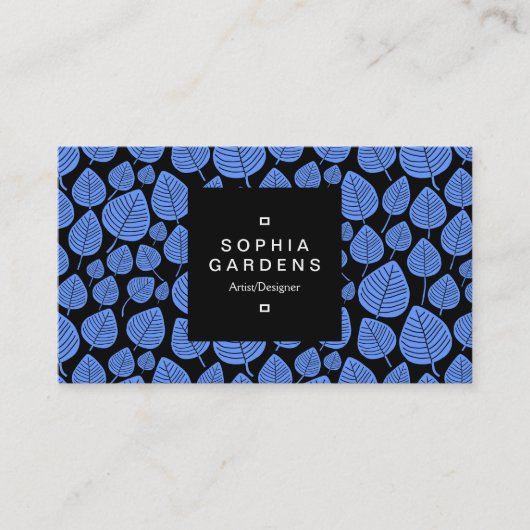 Square Label 01a - Leaf pattern 02 - Baby Blue Visitenkarte (Vorderseite)
