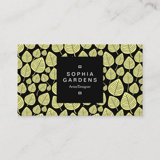 Square Label 01a - Leaf pattern 02 - Chalk Yellow Visitenkarte (Vorderseite)