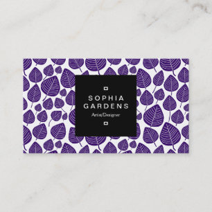 Square Label 01a - Leaf pattern 02 - Deep Lila Visitenkarte