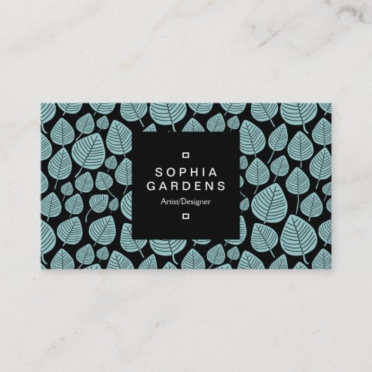 Square Label 01a - Leaf pattern 02 - Lt Blue Green Visitenkarte (Vorderseite)