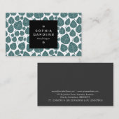 Square Label 01a - Leaf pattern 02 - Moss Green Visitenkarte (Vorne/Hinten)