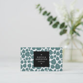Square Label 01a - Leaf pattern 02 - Moss Green Visitenkarte (Stehend Vorderseite)
