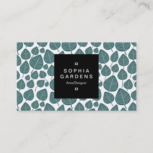 Square Label 01a - Leaf pattern 02 - Moss Green Visitenkarte (Vorderseite)