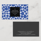 Square Label 01a - Leaf pattern 02 - Navy Visitenkarte (Vorne/Hinten)