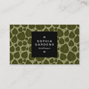 Square Label 01a - Leaf pattern 02 - Olive Shades Visitenkarte