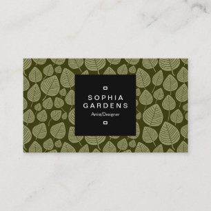 Square Label 01a - Leaf pattern 02 - Olive Shades Visitenkarte