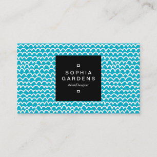 Square Label 01a - Wavy - White on Aqua Blue Visitenkarte