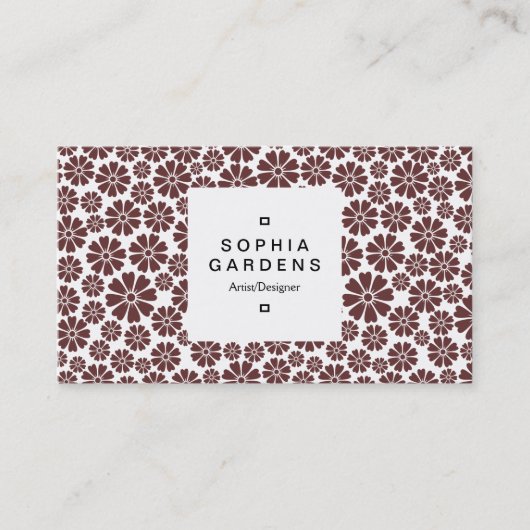 Square Label 03a - 8 Petals - Dunkelbraun auf Weiß Visitenkarte (Vorderseite)