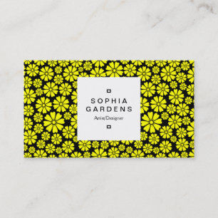 Square Label 03a - 8 Petals - Gelb auf schwarz Visitenkarte