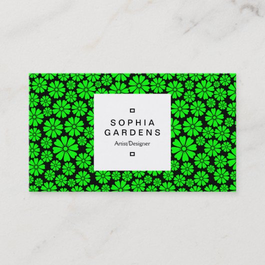 Square Label 03a - 8 Petals - grün auf schwarz Visitenkarte (Vorderseite)